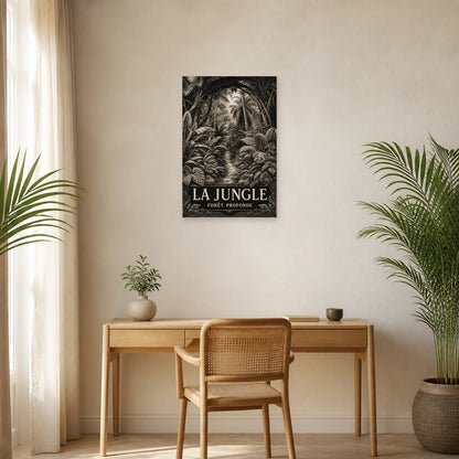 Affiche Jungle – Gravure noir et blanc dans un bureau - Art Virtuoso