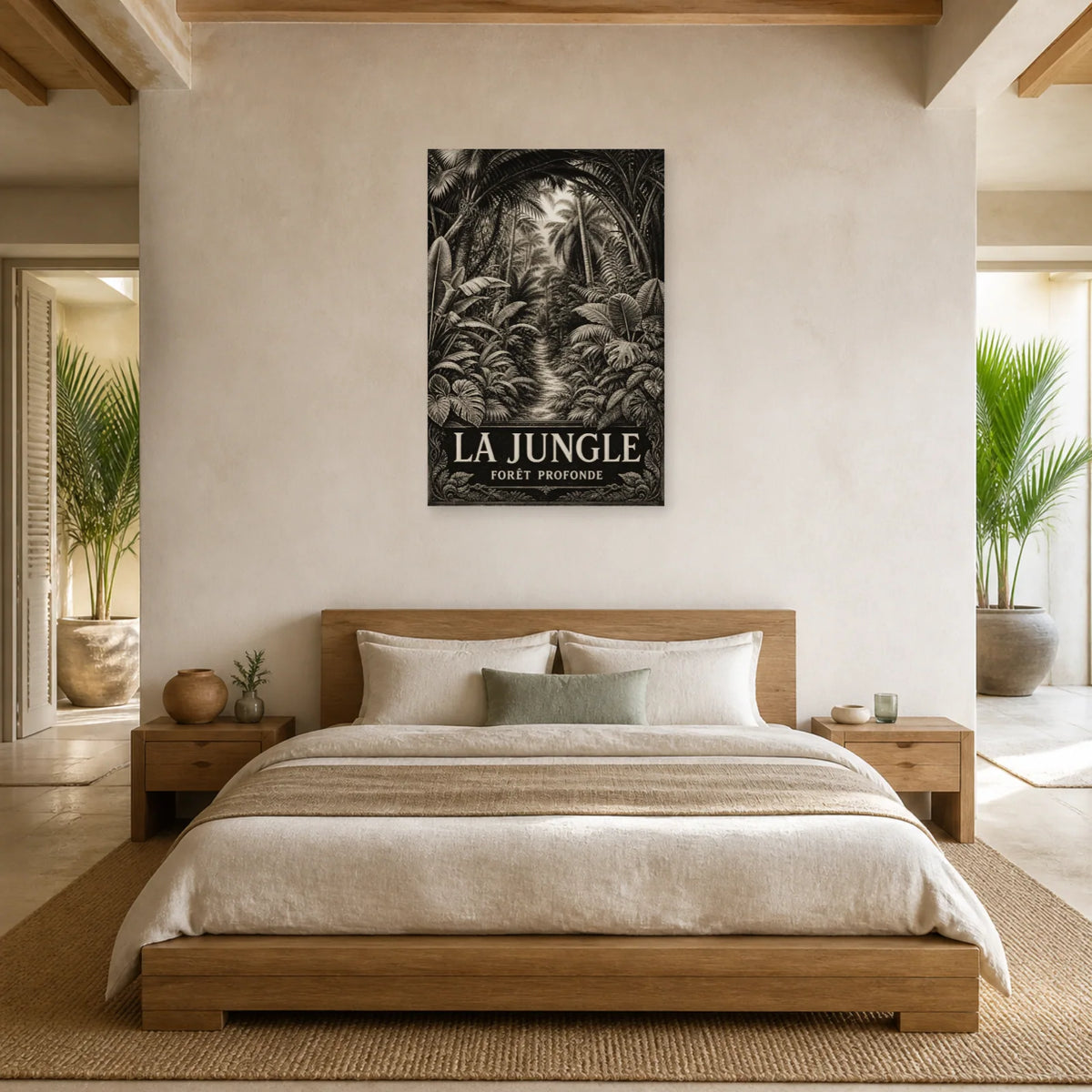Affiche Jungle – Gravure noir et blanc dans une chambre - Art Virtuoso