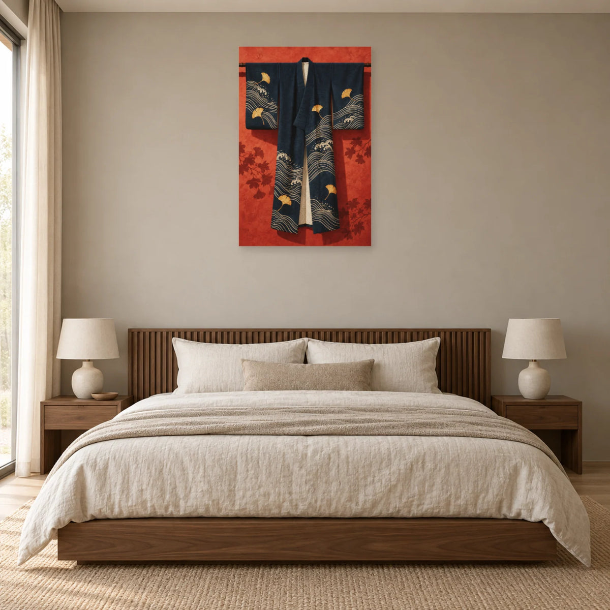 Affiche Kimono - Indigo suspendu dans une chambre - Art Virtuoso