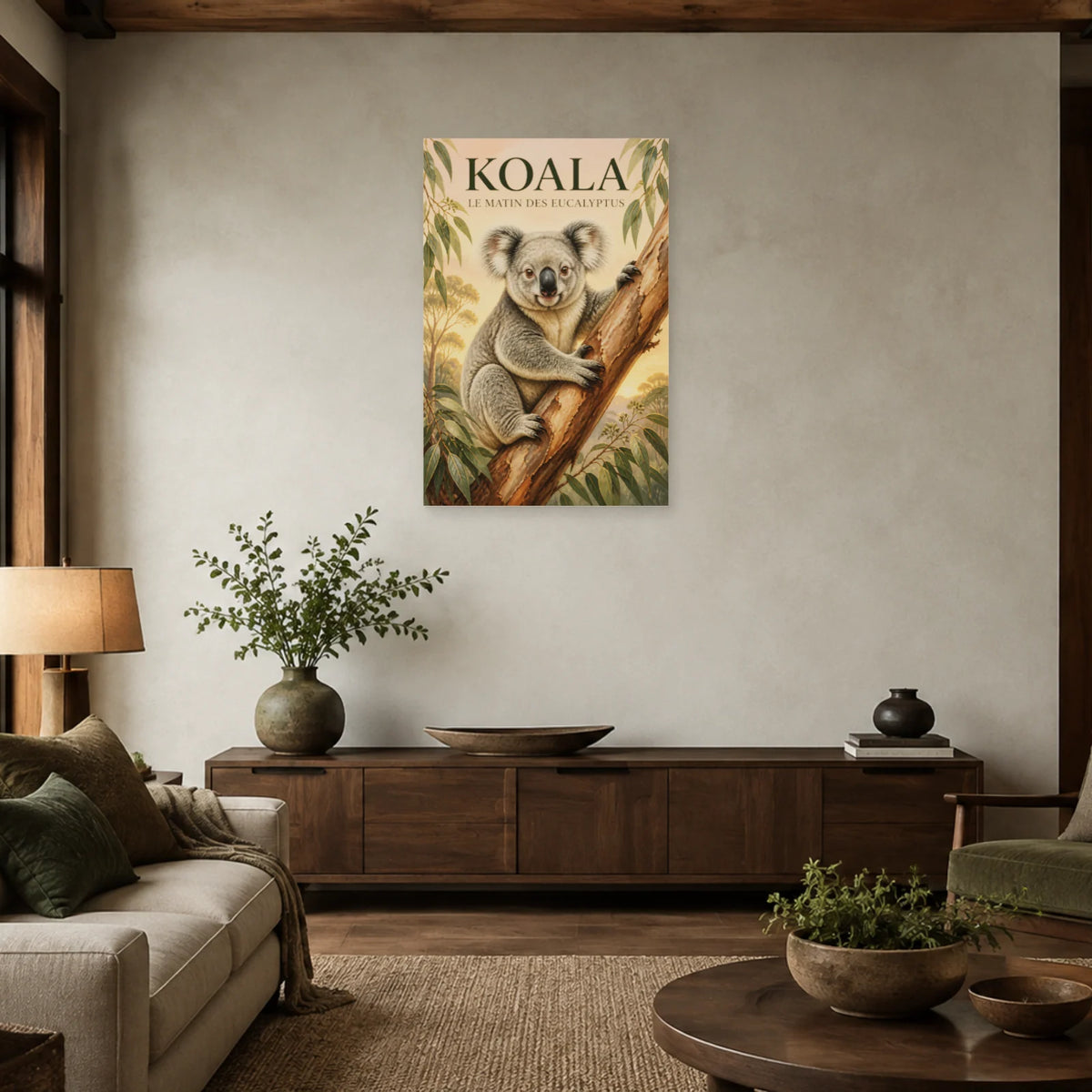 Affiche Koala, le matin des eucalyptus dans un salon - Art Virtuoso