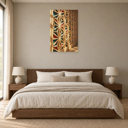 Affiche Kumiko - Bois et lumière dans une chambre - Art Virtuoso