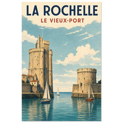 Affiche La Rochelle – Le Vieux-Port, illustration verticale sérigraphie maritime, format 30 × 45 cm
