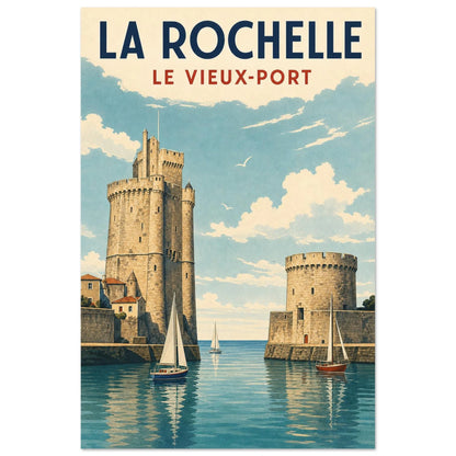 Affiche La Rochelle – Le Vieux-Port, illustration verticale sérigraphie maritime, format 40 × 60 cm