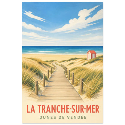 Affiche La Tranche-sur-Mer – Dunes de Vendée, gouache contemporaine verticale, format 30 × 45 cm