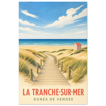 Affiche La Tranche-sur-Mer – Dunes de Vendée, gouache contemporaine verticale, format 40 × 60 cm