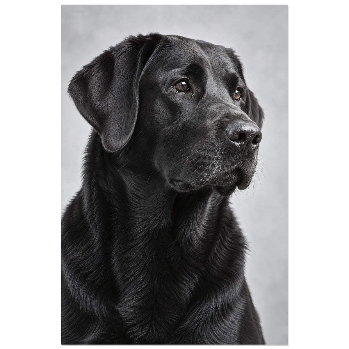 Affiche Labrador noir – Regard fidèle, réalisme photographique / portrait animalier verticale, format 30 × 45 cm