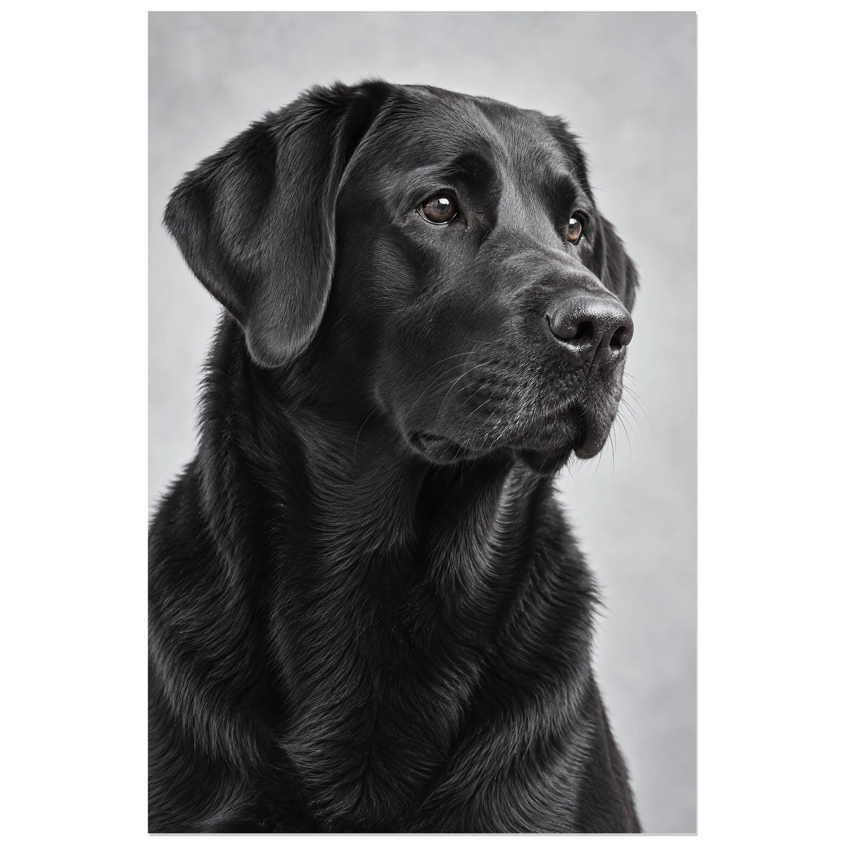 Affiche Labrador noir – Regard fidèle, réalisme photographique / portrait animalier verticale, format 40 × 60 cm
