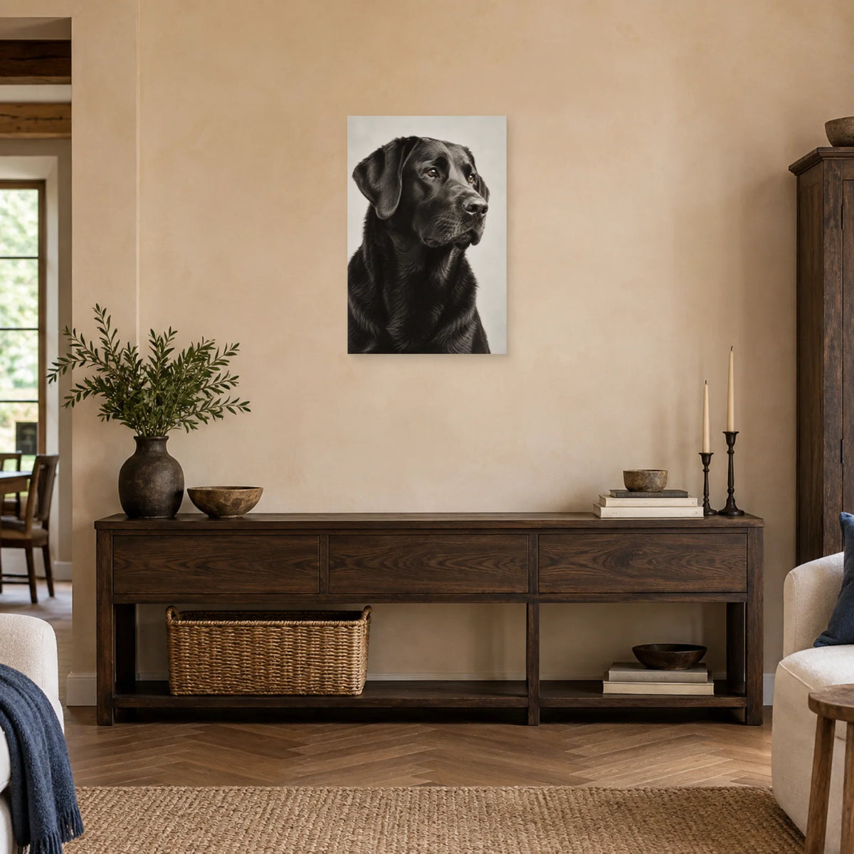 Affiche Labrador noir - Regard fidèle dans une entrée ou un couloir - Art Virtuoso