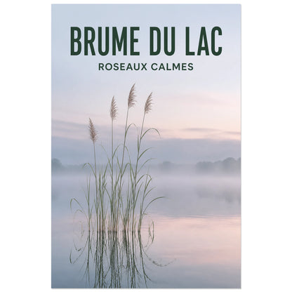 Affiche Brume du Lac – Roseaux Calmes, photographie minimaliste de paysage verticale, format 30 × 45 cm