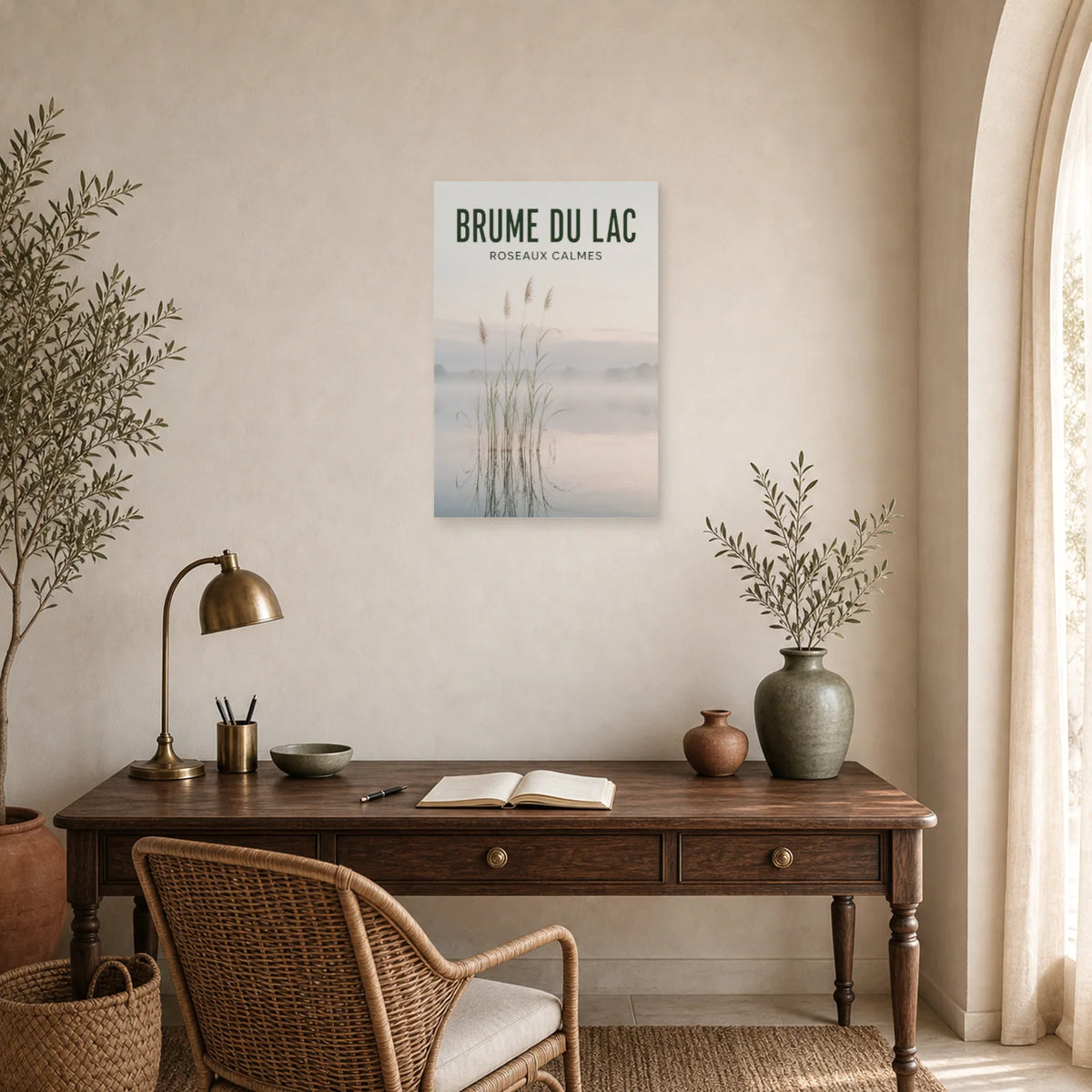 Affiche Brume du Lac – Roseaux Calmes dans un bureau - Art Virtuoso