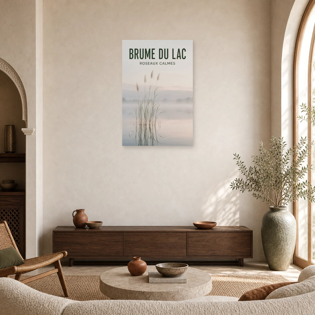 Affiche Brume du Lac – Roseaux Calmes dans un salon - Art Virtuoso