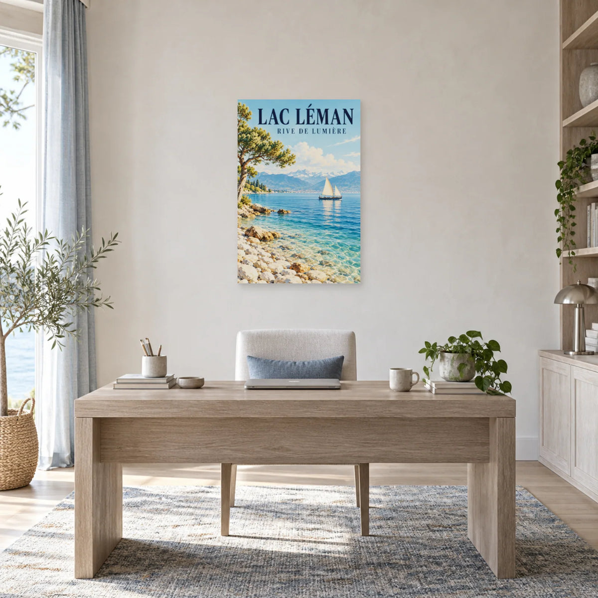 Affiche Lac Léman – Rive de lumière dans un bureau - Art Virtuoso