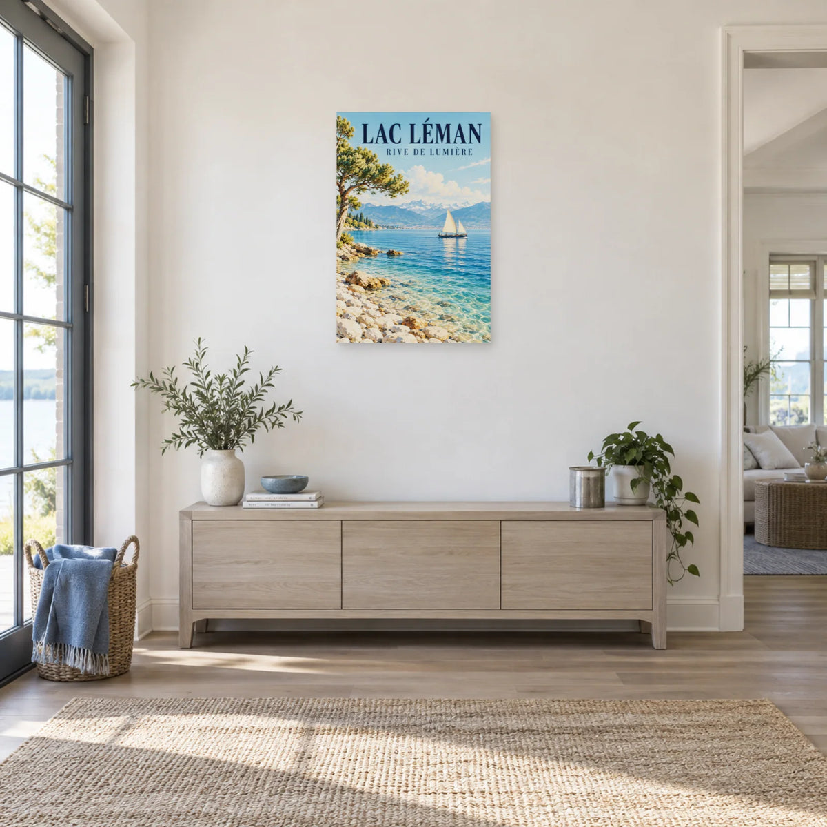 Affiche Lac Léman – Rive de lumière dans une entrée ou un couloir - Art Virtuoso