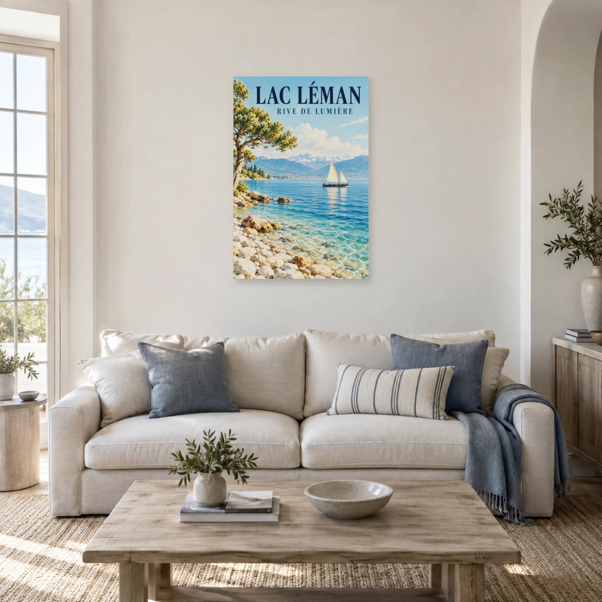 Affiche Lac Léman – Rive de lumière dans un salon - Art Virtuoso