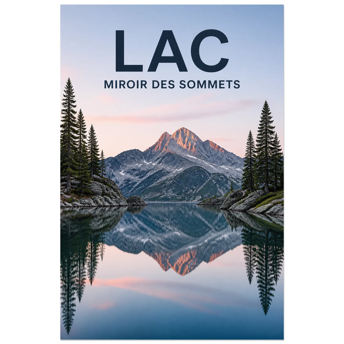 Affiche Lac – Miroir des Sommets, photographie de paysage scandinave verticale, format 60 × 90 cm