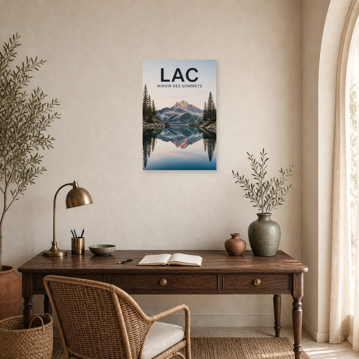 Affiche Lac – Miroir des Sommets dans un bureau - Art Virtuoso