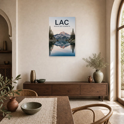 Affiche Lac – Miroir des Sommets dans une salle à manger - Art Virtuoso