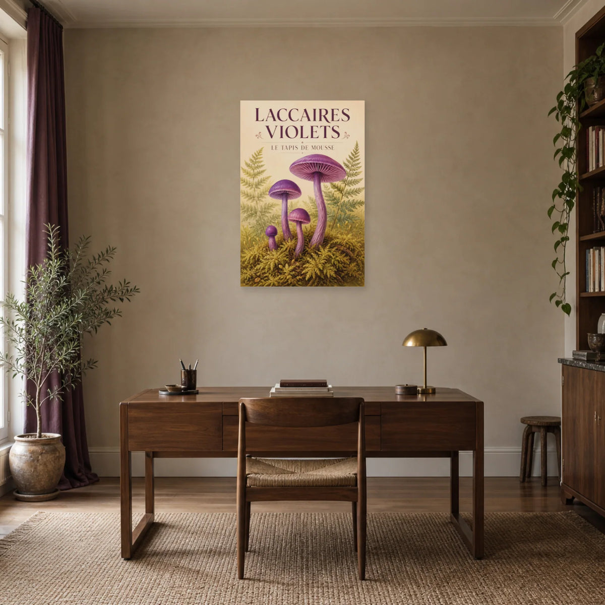 Affiche Laccaires violets – Le tapis de mousse dans un bureau - Art Virtuoso