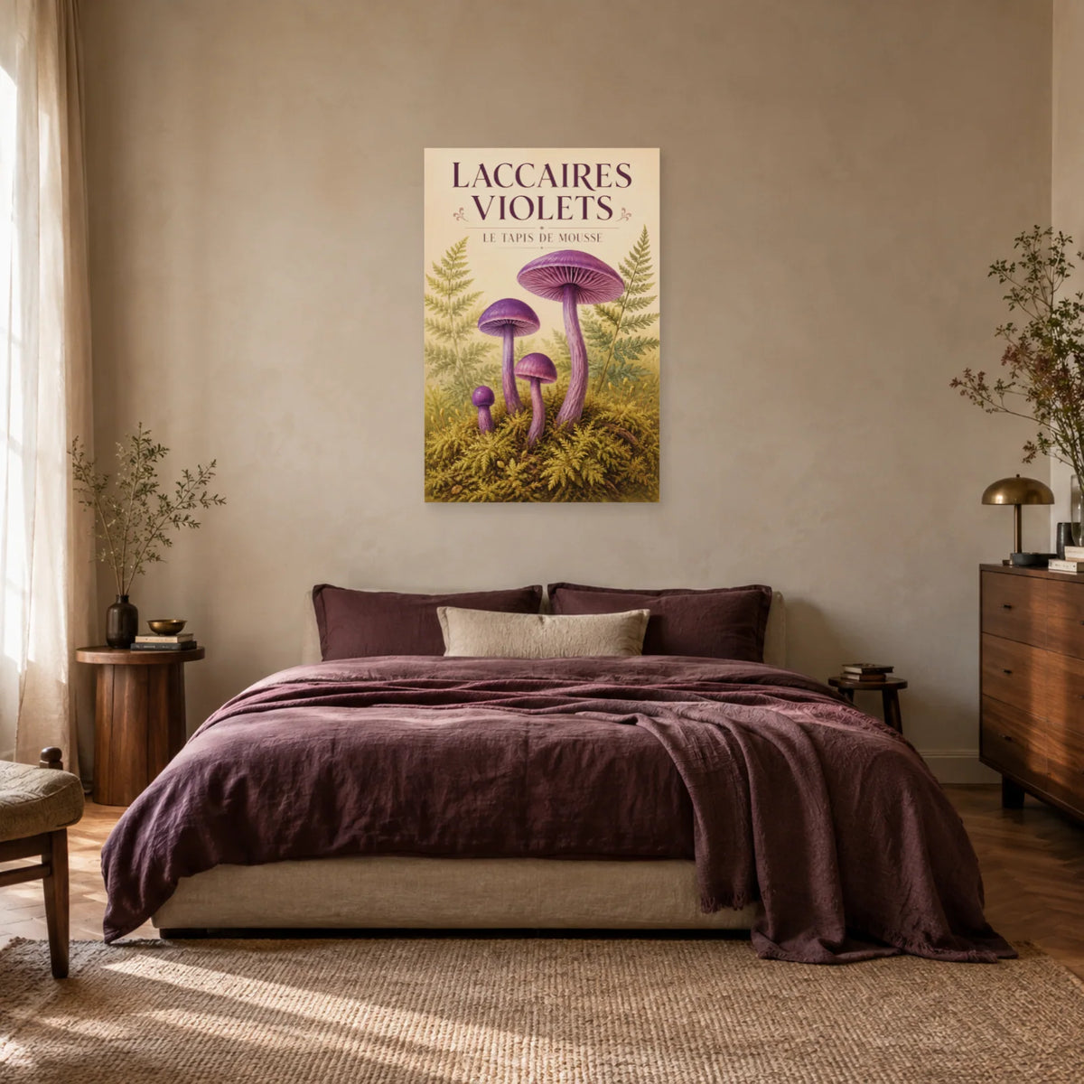 Affiche Laccaires violets – Le tapis de mousse dans une chambre - Art Virtuoso