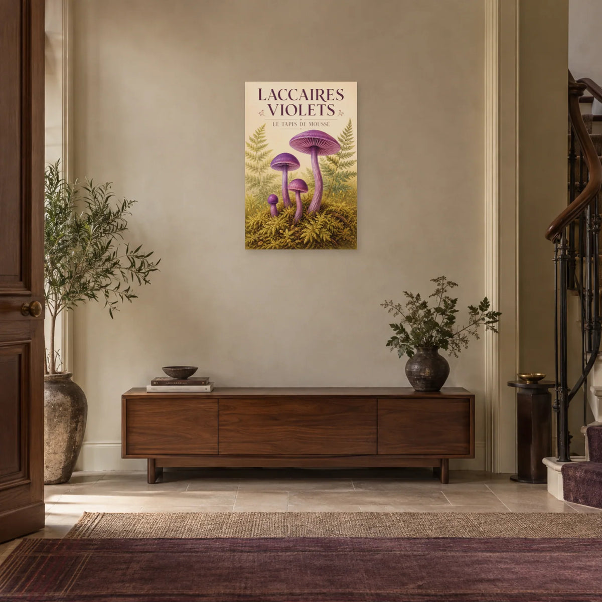 Affiche Laccaires violets – Le tapis de mousse dans une entrée ou un couloir - Art Virtuoso