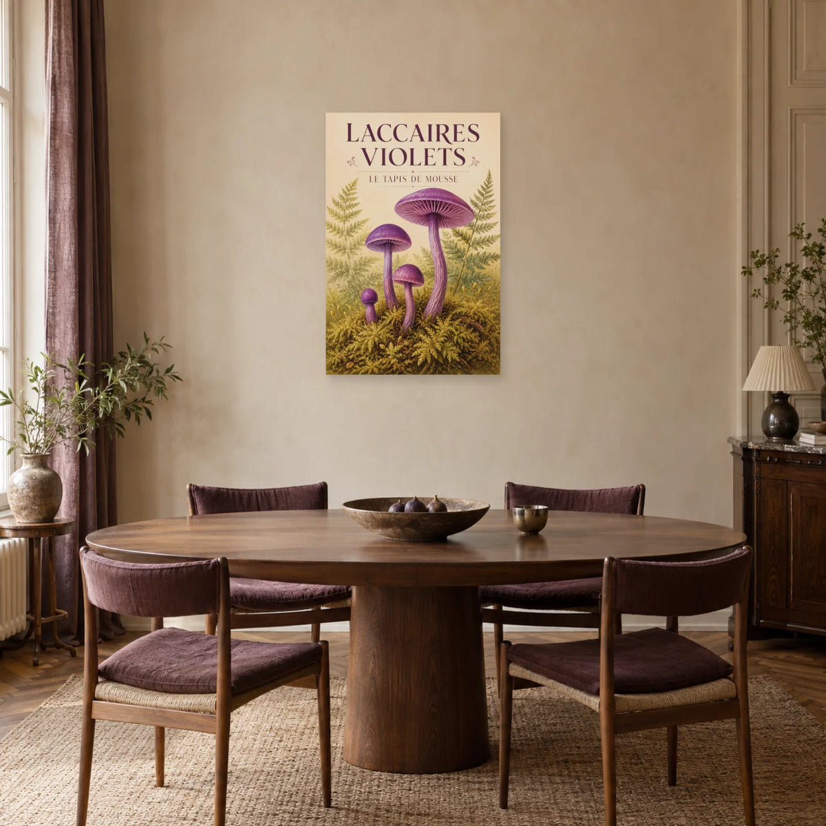 Affiche Laccaires violets – Le tapis de mousse dans une salle à manger - Art Virtuoso
