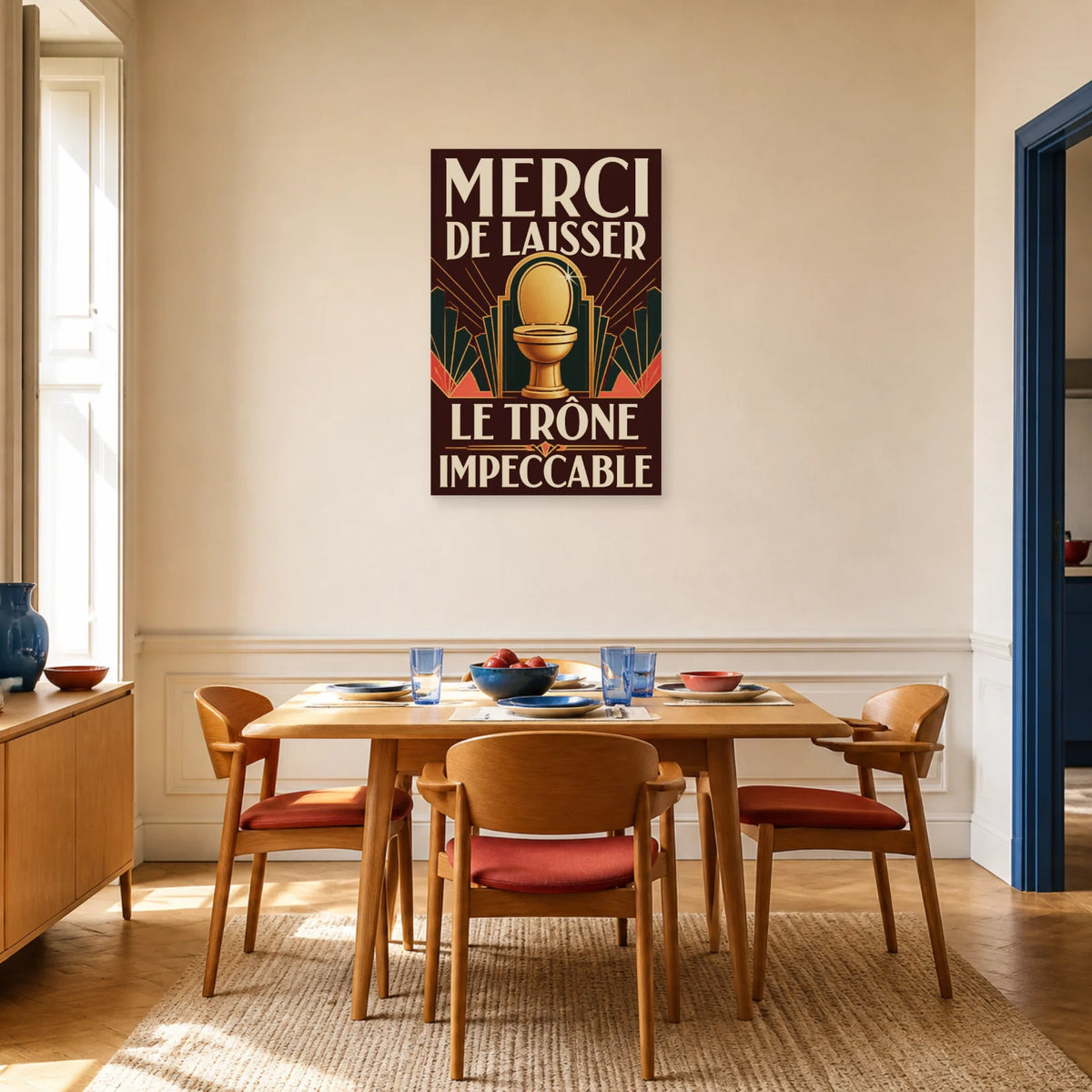 Affiche Merci de laisser le trône impeccable dans une salle à manger - Art Virtuoso
