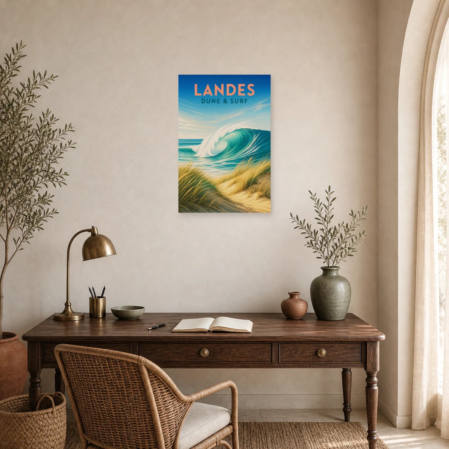Affiche Landes – Dune & Surf dans un bureau - Art Virtuoso