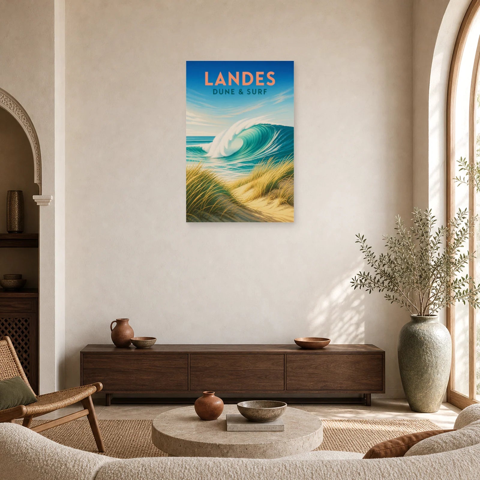 Affiche Landes – Dune & Surf dans un salon - Art Virtuoso