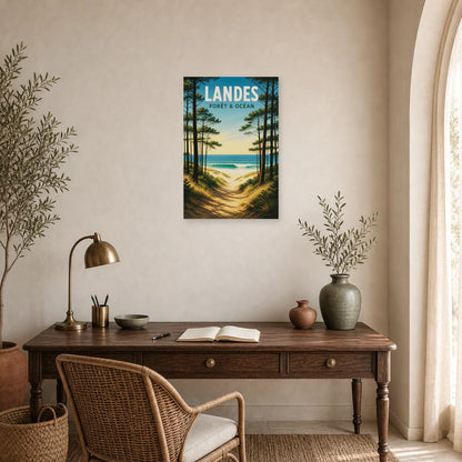 Affiche Landes – Forêt & Océan dans un bureau - Art Virtuoso