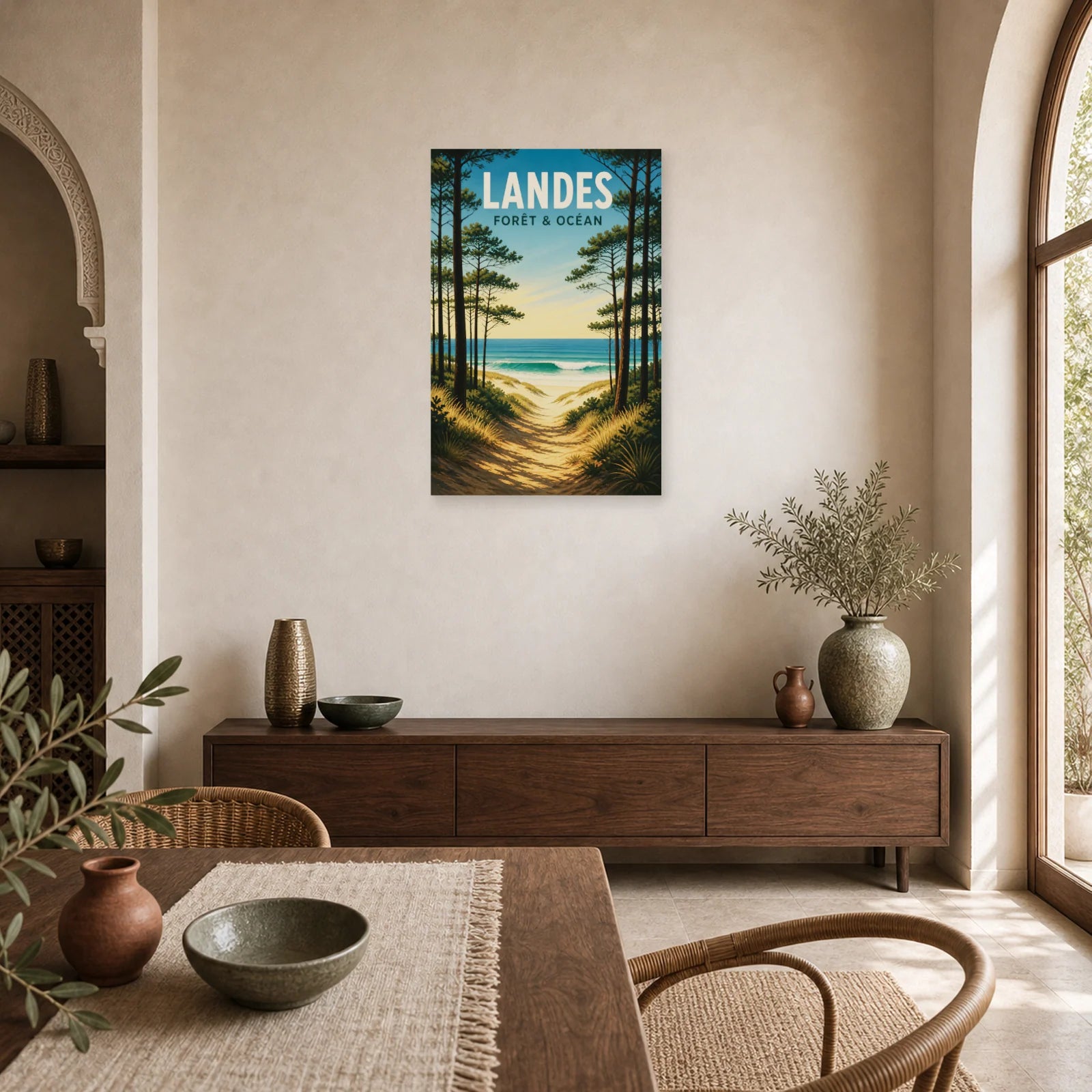Affiche Landes – Forêt & Océan dans une salle à manger - Art Virtuoso