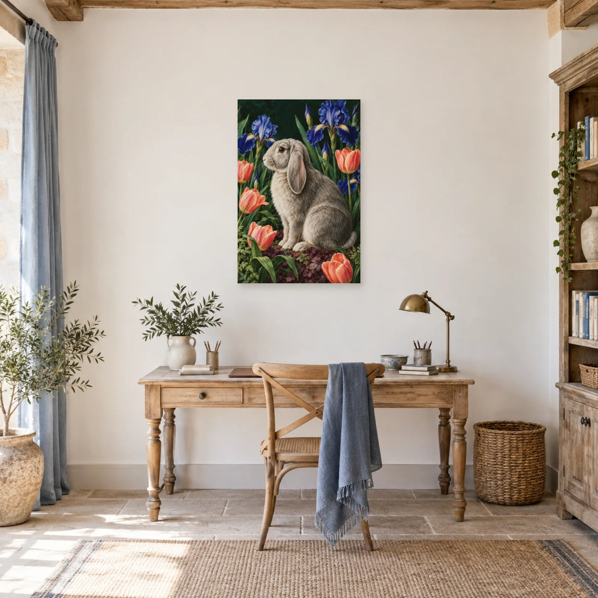 Affiche Lapin bélier - Jardin d'iris dans un bureau - Art Virtuoso