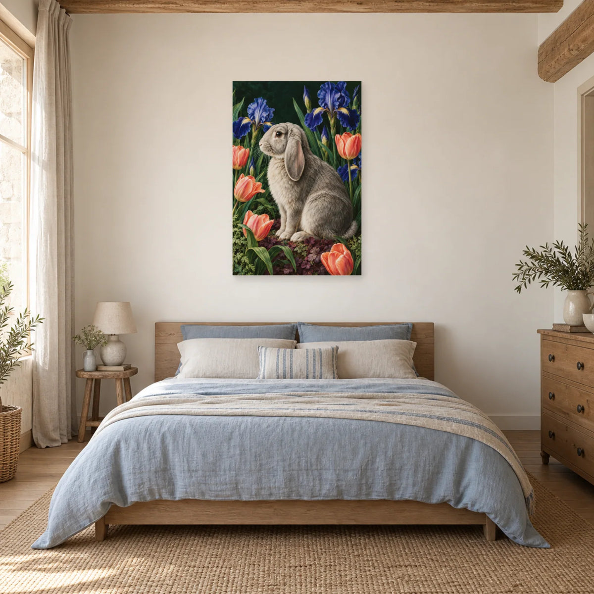 Affiche Lapin bélier - Jardin d'iris dans une chambre - Art Virtuoso