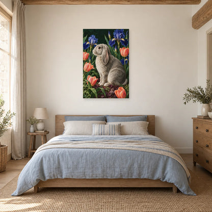 Affiche Lapin bélier - Jardin d'iris dans une chambre - Art Virtuoso