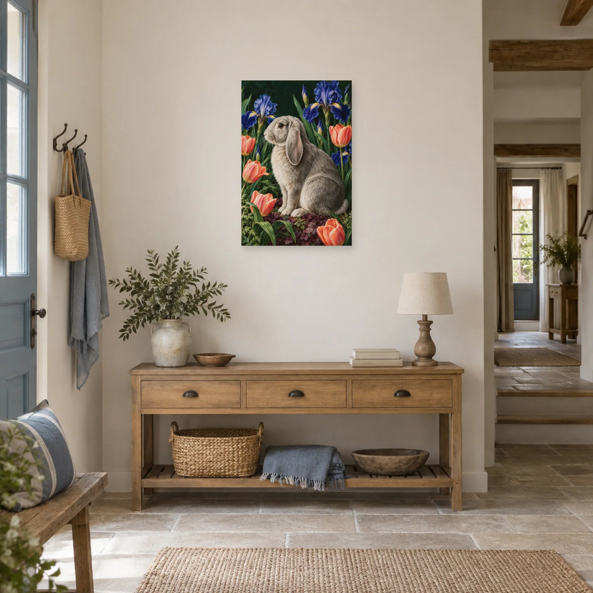 Affiche Lapin bélier - Jardin d'iris dans une entrée ou un couloir - Art Virtuoso
