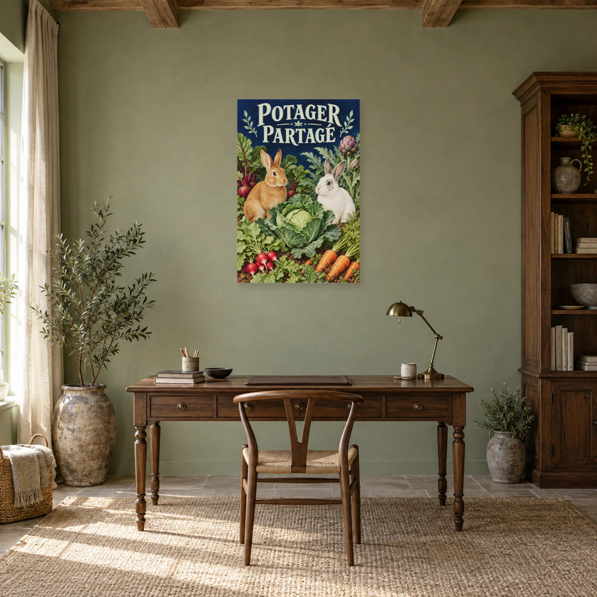 Affiche Lapins - Potager partagé dans un bureau - Art Virtuoso