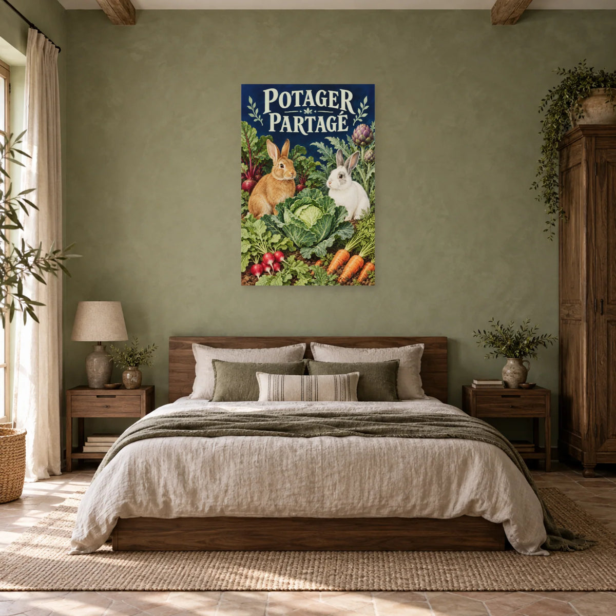 Affiche Lapins - Potager partagé dans une chambre - Art Virtuoso