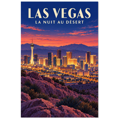 Affiche Las Vegas – La nuit au désert, illustration architecturale / affiche de voyage / rendu peint verticale, format 30 × 45 cm