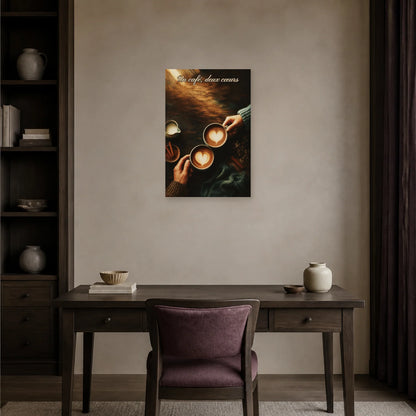 Affiche Un café, deux cœurs - Latte art dans un bureau - Art Virtuoso