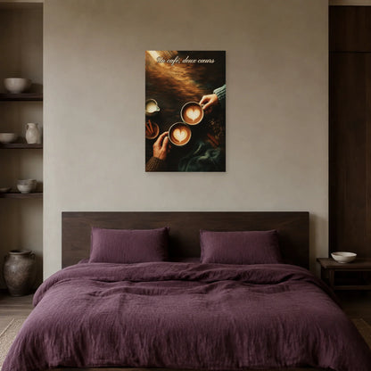 Affiche Un café, deux cœurs - Latte art dans une chambre - Art Virtuoso