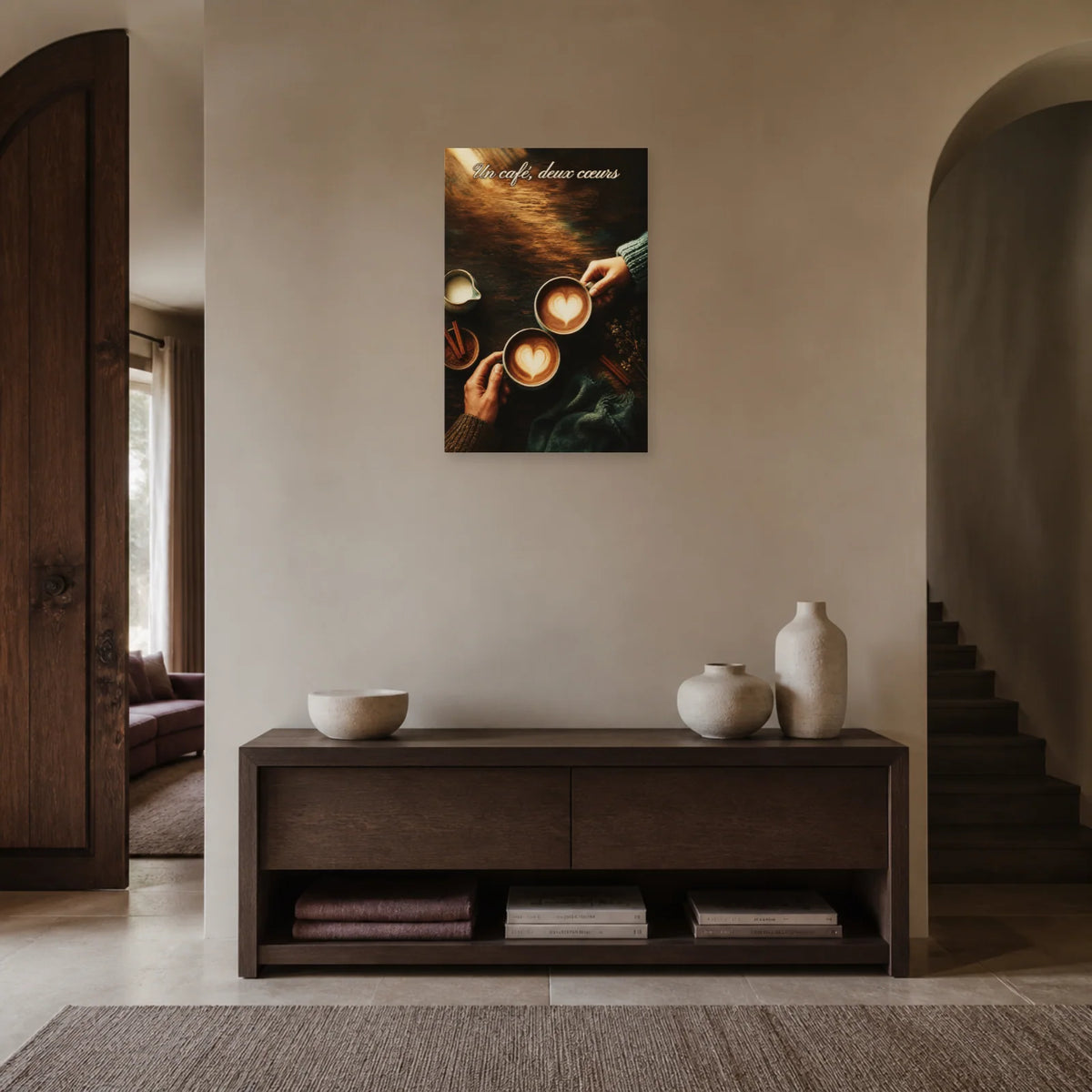 Affiche Un café, deux cœurs - Latte art dans une entrée ou un couloir - Art Virtuoso