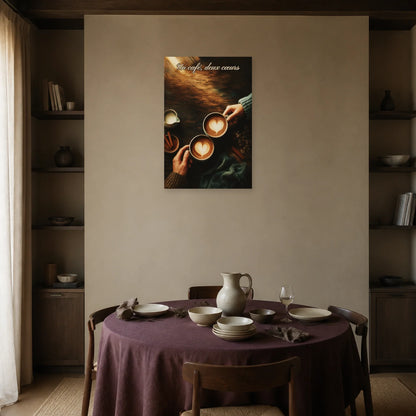 Affiche Un café, deux cœurs - Latte art dans une salle à manger - Art Virtuoso