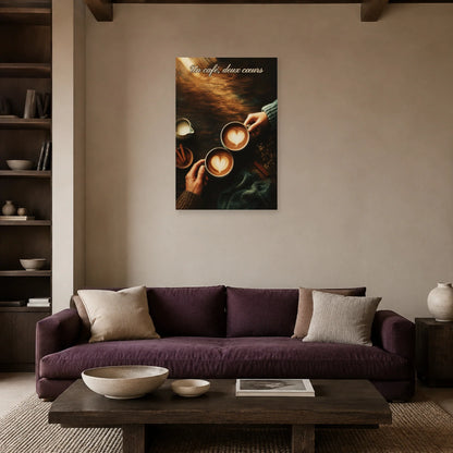 Affiche Un café, deux cœurs - Latte art dans un salon - Art Virtuoso