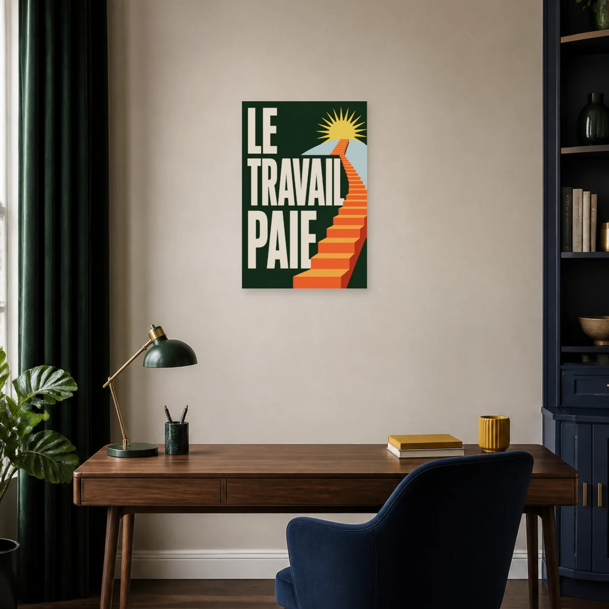 Affiche Le travail paie – Escalier solaire dans un bureau - Art Virtuoso