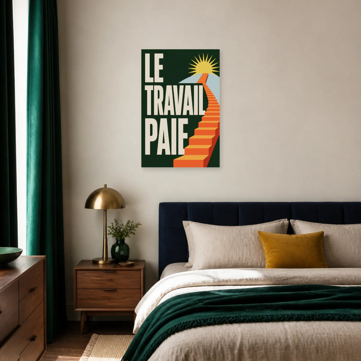 Affiche Le travail paie – Escalier solaire dans une chambre - Art Virtuoso