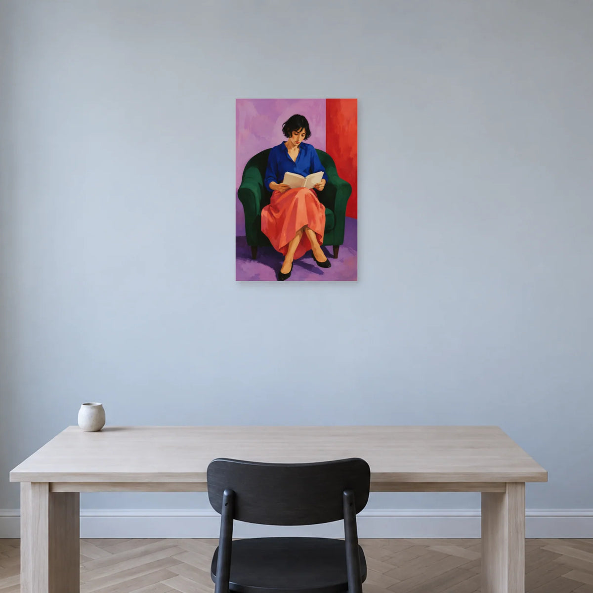 Affiche La lectrice, un monde à soi dans un bureau - Art Virtuoso