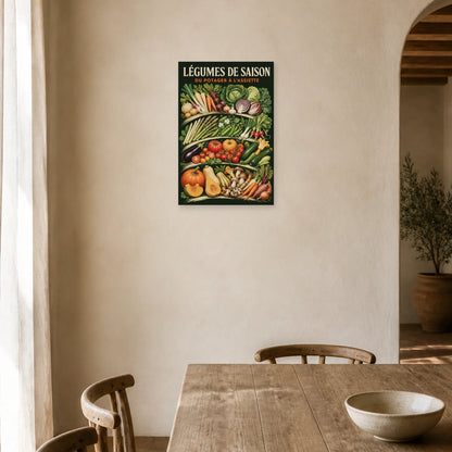 Affiche Légumes de Saison – Du Potager à l’Assiette dans une salle à manger - Art Virtuoso