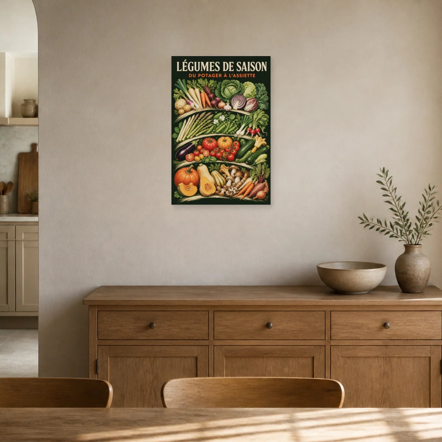 Affiche Légumes de Saison – Du Potager à l’Assiette dans un salon - Art Virtuoso