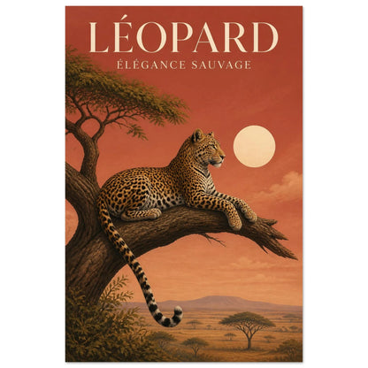 Affiche Léopard – Élégance Sauvage, illustration éditoriale verticale, format 60 × 90 cm