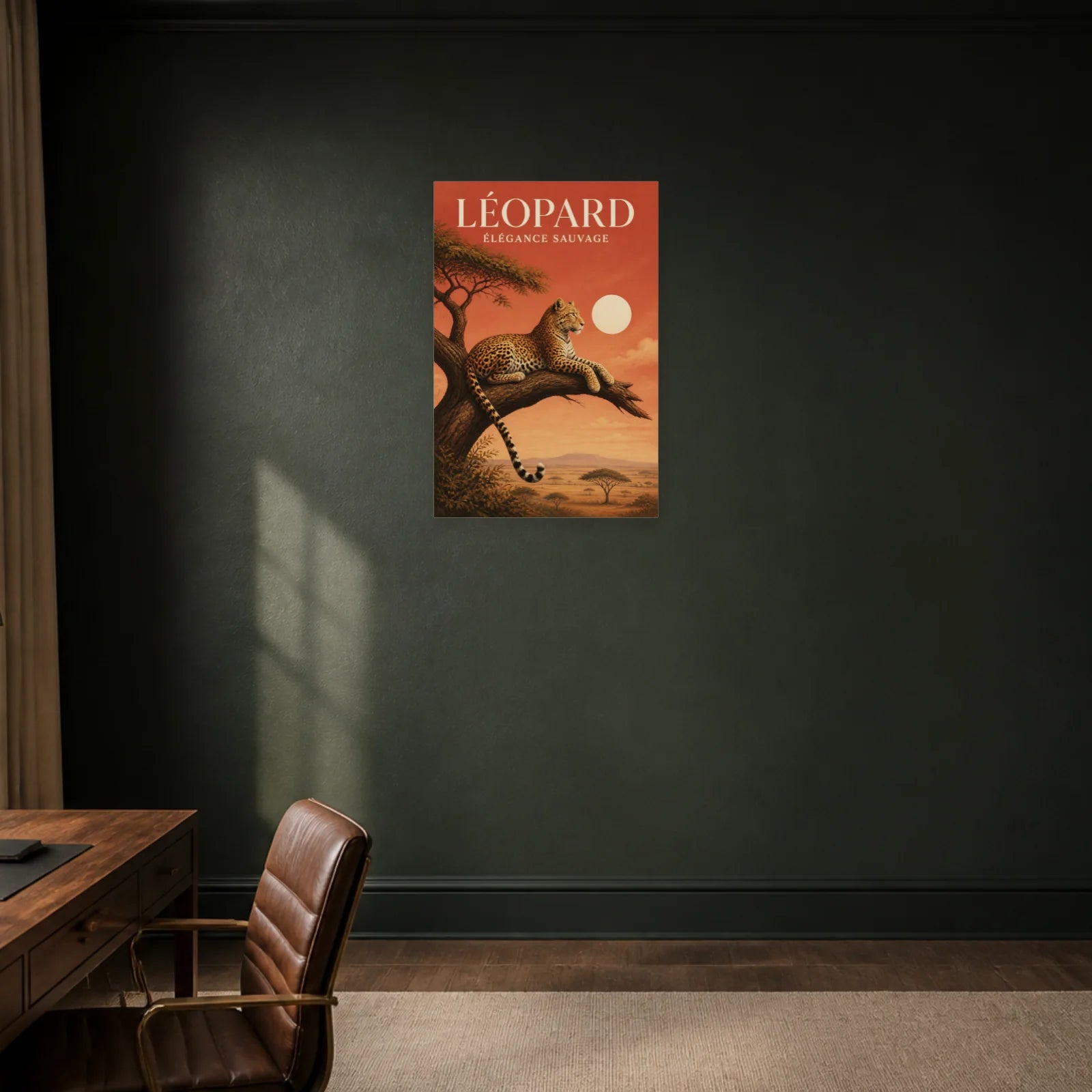 Affiche Léopard – Élégance Sauvage dans un bureau - Art Virtuoso