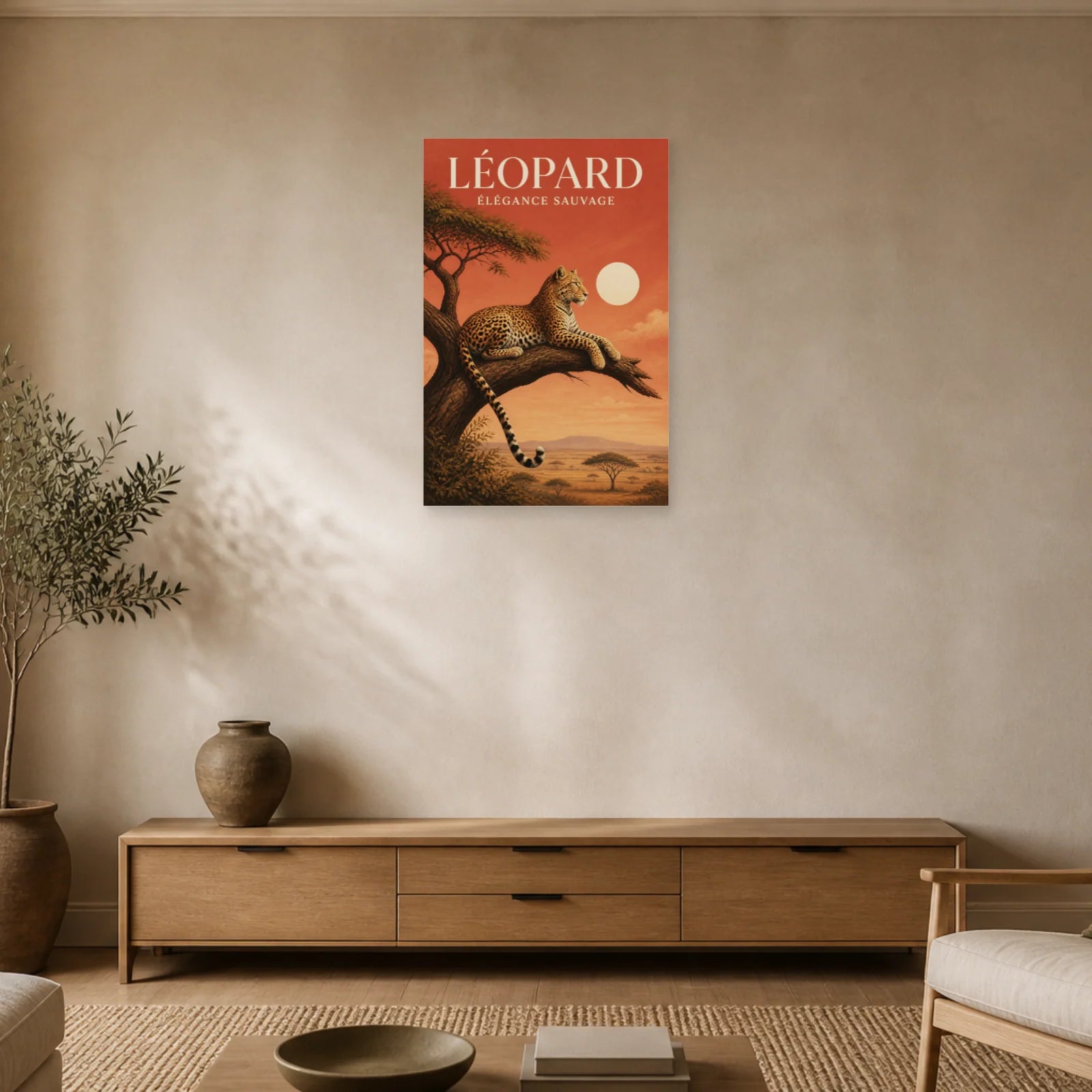 Affiche Léopard – Élégance Sauvage dans un salon - Art Virtuoso